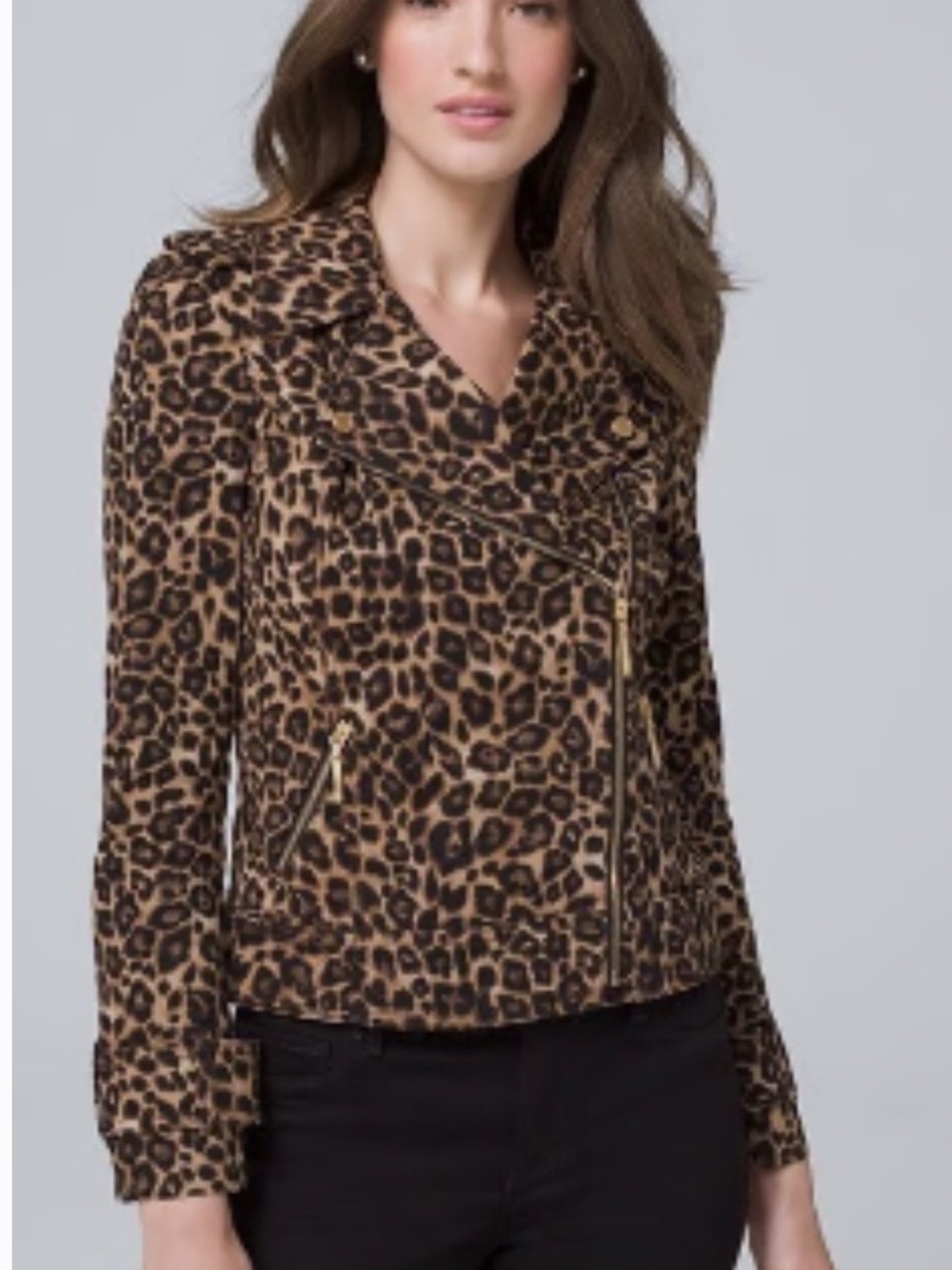 White House Black Market Leopard-Print Moto Jacket in Tan and Black